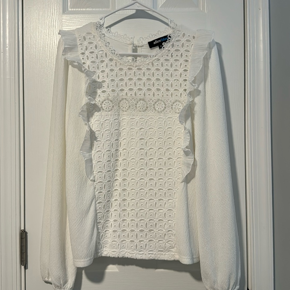 Alice blue eyelet ruffle blouse